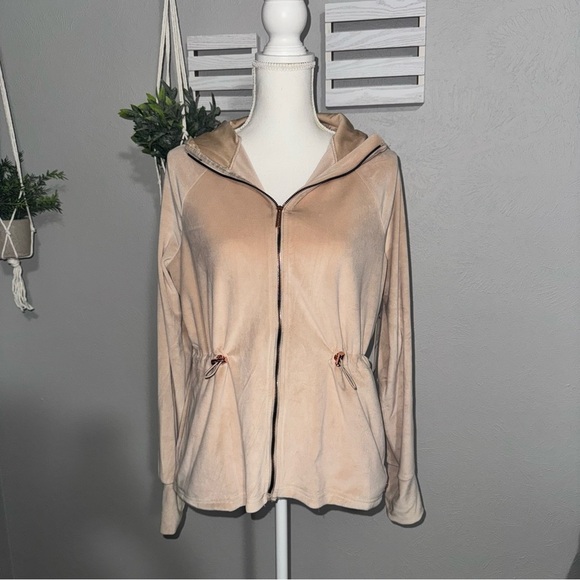 Nine West Active Women’s Small  Medium Beige Soft Velur Jacket Sweatshirt Hoodie - Picture 1 of 16